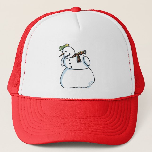 Snowman red and white foam trucker hat (Front)