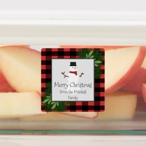 Snowman Red Buffalo Plaid Baking Labels