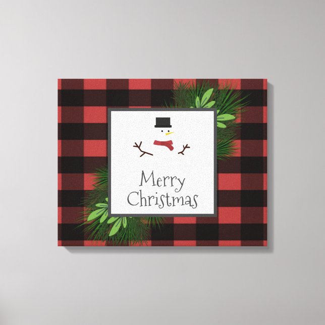 Snowman Red Buffalo Plaid Canvas Print (Front)