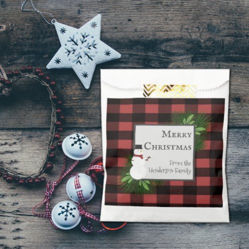 Snowman Red Buffalo Plaid Favor Bag