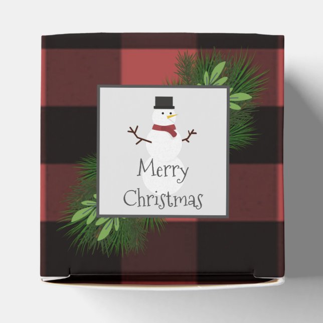 Snowman Red Buffalo Plaid Favor Box (Top)