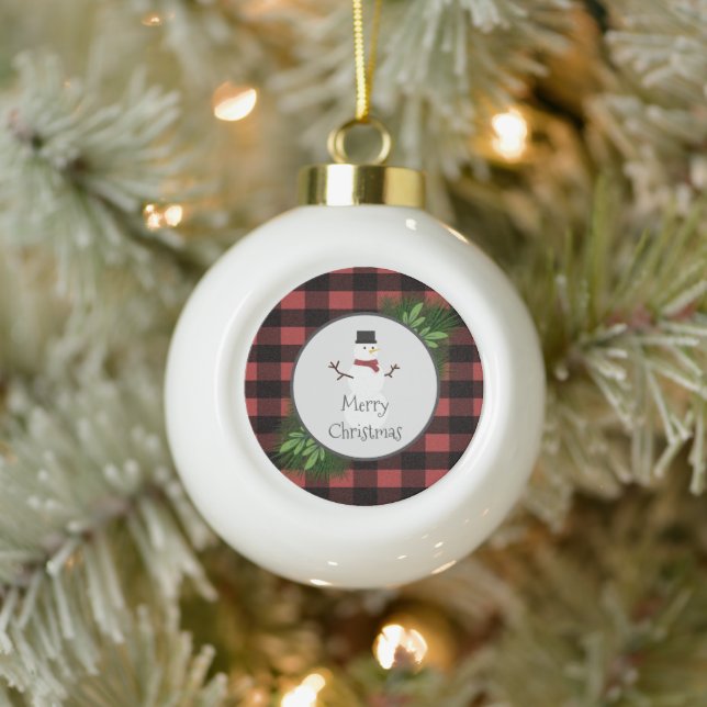 Snowman Red Buffalo Plaid Framed Ornament (Tree)