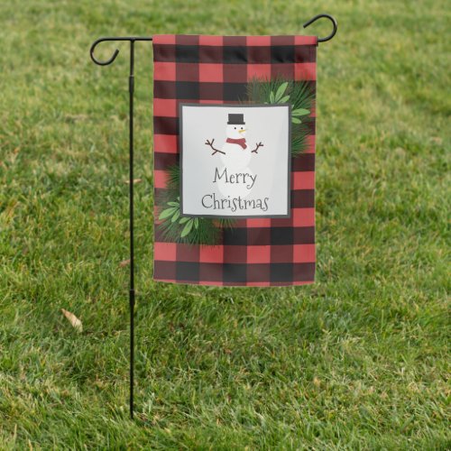 Snowman Red Buffalo Plaid Garden Flag