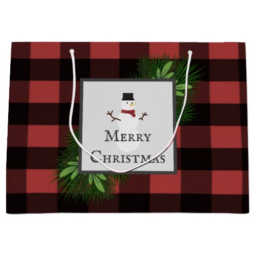 Snowman Red Buffalo Plaid Gift Bag