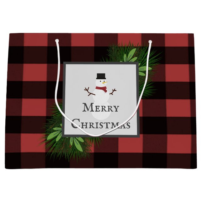 Snowman Red Buffalo Plaid Gift Bag (Front)