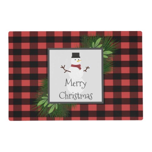 Snowman Red Buffalo Plaid Laminated Placemat