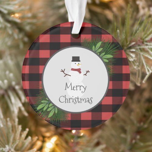 Snowman Red Buffalo Plaid Ornament