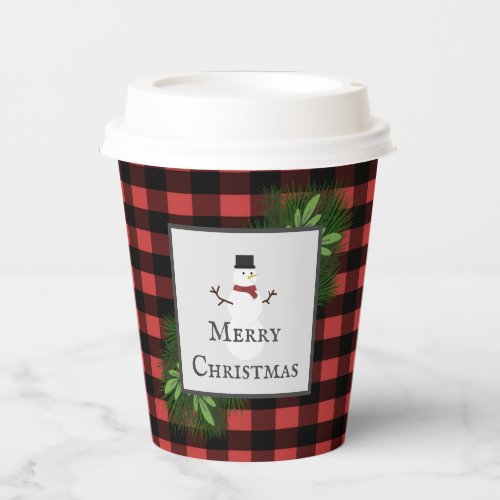 Snowman Red Buffalo Plaid Paper Cup