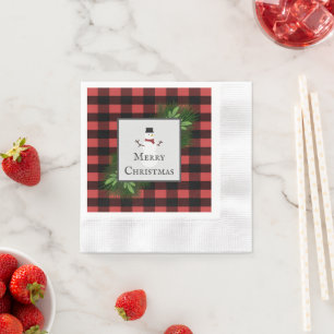 Snowman Red Buffalo Plaid Paper Napkin
