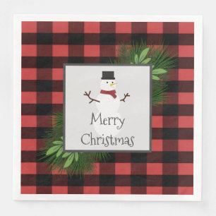 Snowman Red Buffalo Plaid Paper Napkin