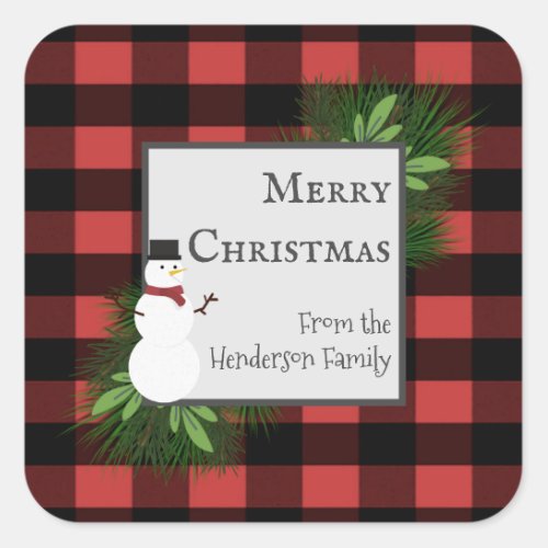 Snowman Red Buffalo Plaid Sticker