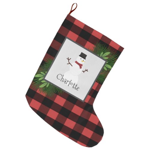 Snowman Red Buffalo Plaid Stocking