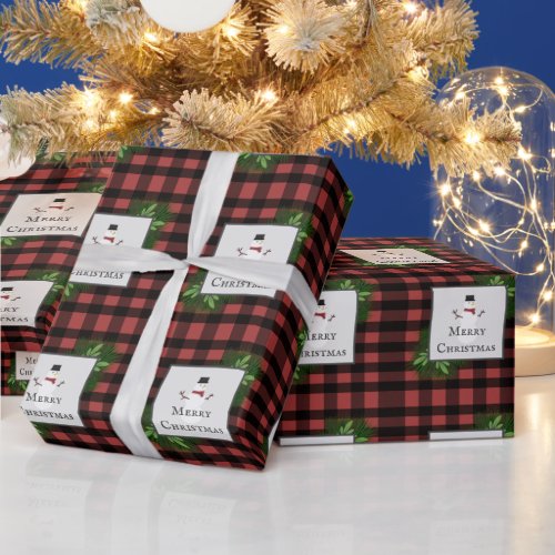 Snowman Red Buffalo Plaid Wrapping Paper