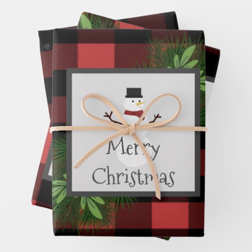Snowman Red Buffalo Plaid Wrapping Paper