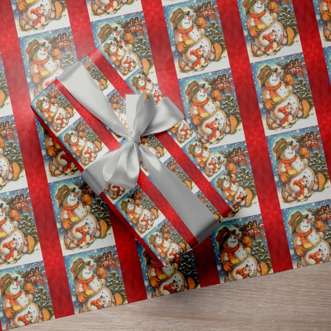 Snowman Red Christmas Wrapping Papper Wrapping Paper (Creator Uploaded)