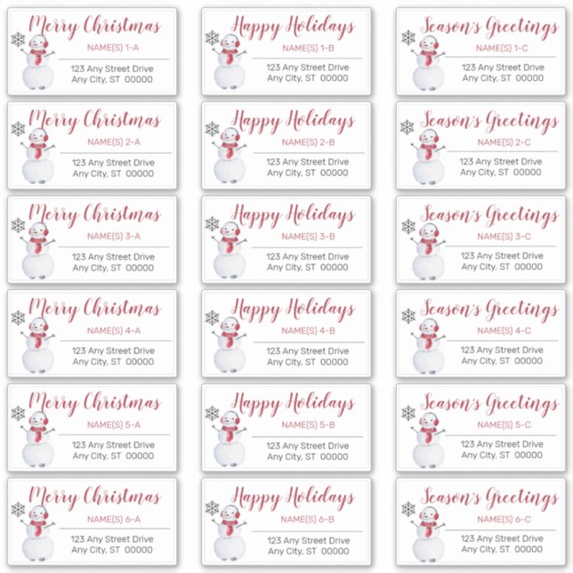 Snowman Red | Gray Christmas Address Labels (Front)