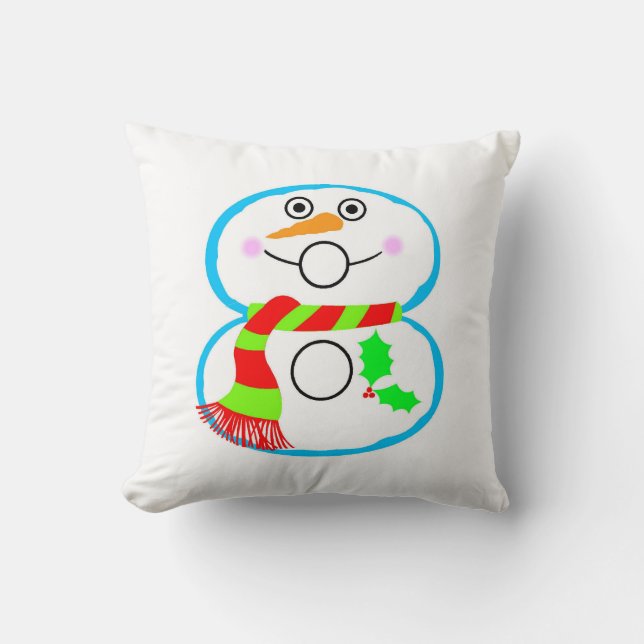 Snowman Red Green Scarf Christmas Holiday Home Throw Pillow (Front)