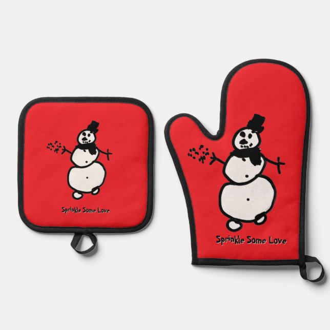 Snowman (Red) Oven Mitt & Pot Holder Set (Front)