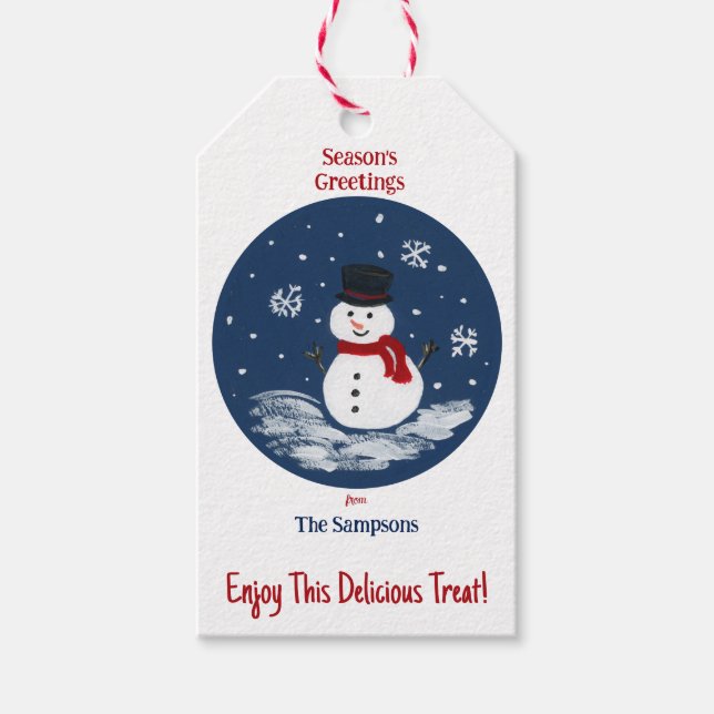 Snowman Red PERSONALIZE long Gift Tags (Front)
