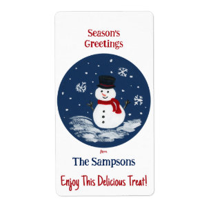 Snowman Red PERSONALIZE rectangular Label