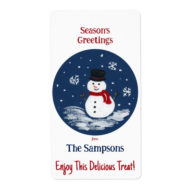 Snowman Red PERSONALIZE rectangular Label (Front)