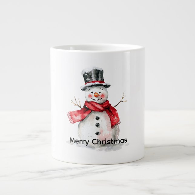 Snowman Red Scarf Christmas Giant Coffee Mug (Front)