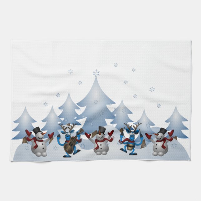Snowman Reindeer Winter Holiday Christmas Towel (Horizontal)
