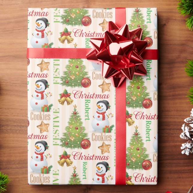 Snowman Repeating Name Cute Christmas Boy's Wrapping Paper (Creator Uploaded)