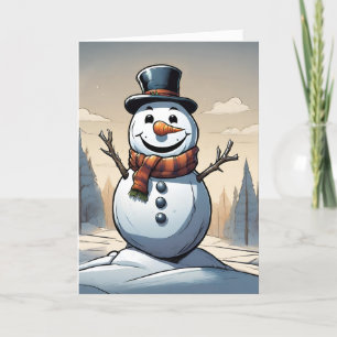 Snowman Retro Concept Art Folded Holiday Card
