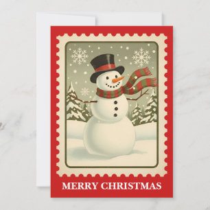 Snowman Retro Postage Stamp Christmas Card