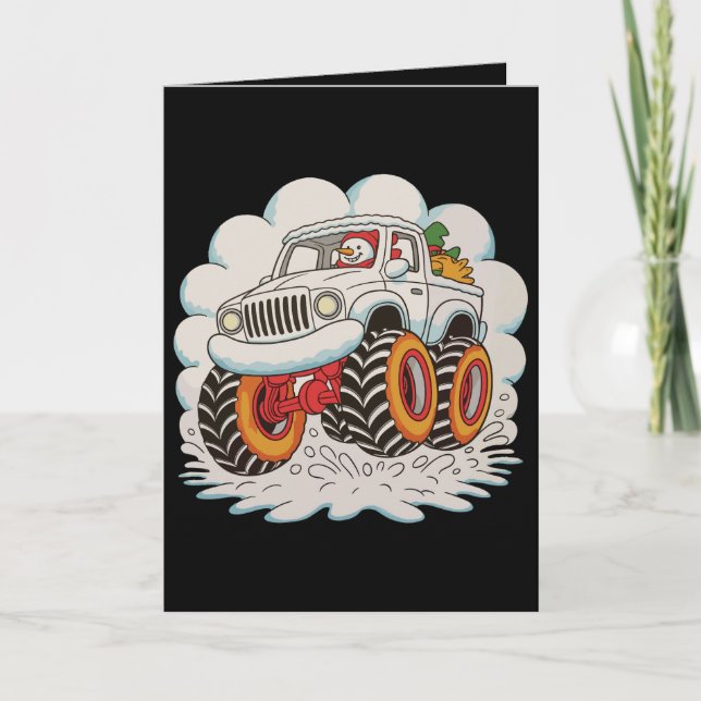 Snowman Riding Monster Truck Christmas Xmas Winter Card (Front)