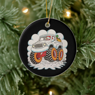 Snowman Riding Monster Truck Christmas Xmas Winter Ceramic Ornament