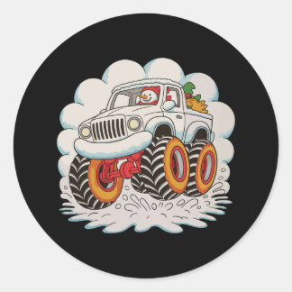 Snowman Riding Monster Truck Christmas Xmas Winter Classic Round Sticker