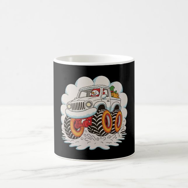 Snowman Riding Monster Truck Christmas Xmas Winter Coffee Mug (Center)