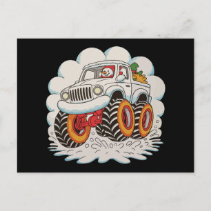 Snowman Riding Monster Truck Christmas Xmas Winter Holiday Postcard