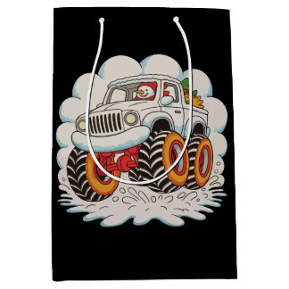 Snowman Riding Monster Truck Christmas Xmas Winter Medium Gift Bag