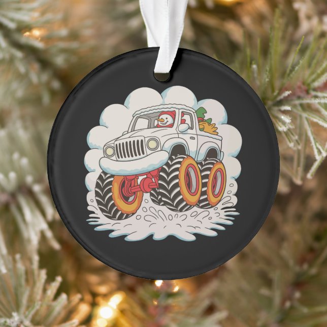 Snowman Riding Monster Truck Christmas Xmas Winter Ornament (Tree)
