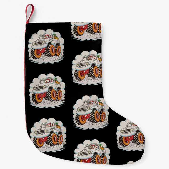 Snowman Riding Monster Truck Christmas Xmas Winter Small Christmas Stocking (Front)