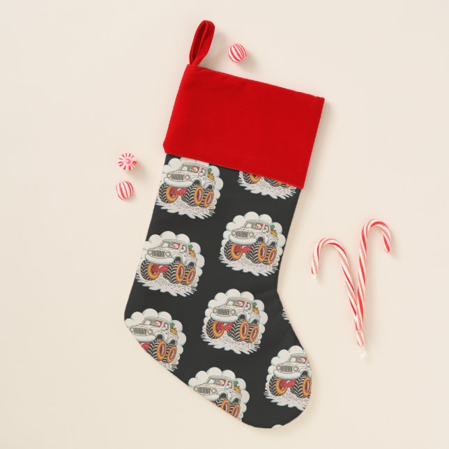 Snowman Riding Monster Truck Christmas Xmas Winter Stocking (Front)