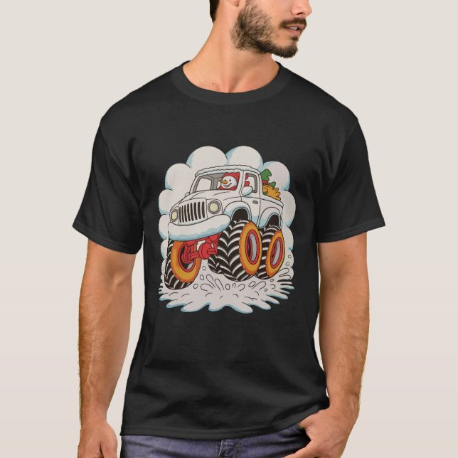 Snowman Riding Monster Truck Christmas Xmas Winter T-Shirt (Front)