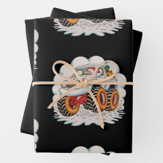 Snowman Riding Monster Truck Christmas Xmas Winter Wrapping Paper Sheets