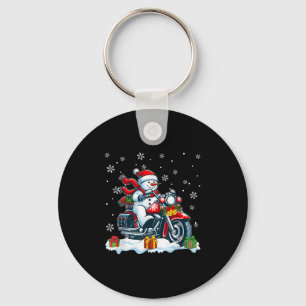 Snowman Riding Motorcycle Christmas Biker Funny Te Keychain