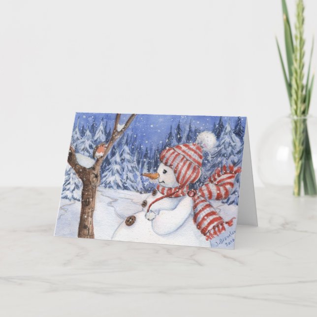 Snowman & Robin Holiday Card (Front)