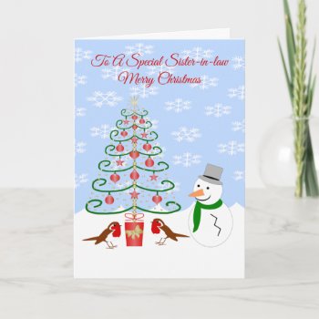 Snowman Robins Sister-in-law Christmas Holiday Card by justbyjuliecards at Zazzle