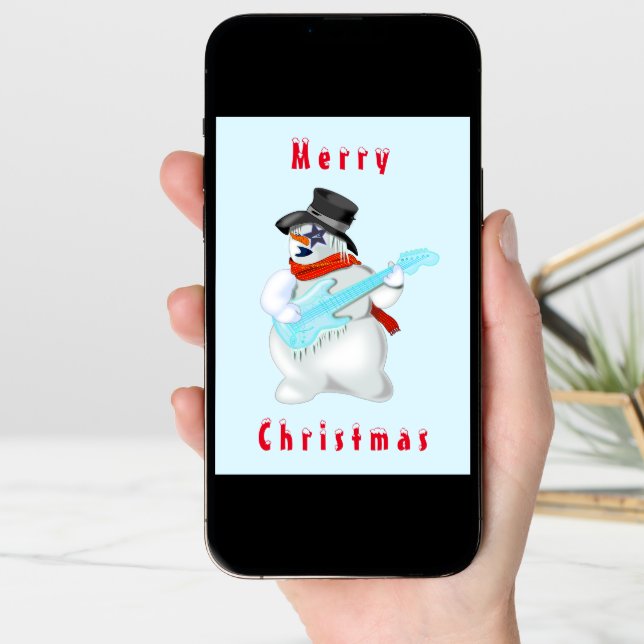 Snowman Rock Music Guitarist Funny Christmas Card (Front Digital)