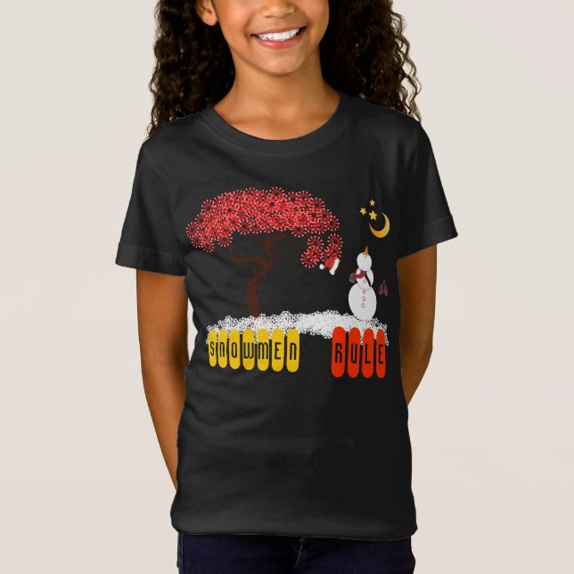 Snowman Rule Snowman Looking Up At the Moon T-Shirt (Front)