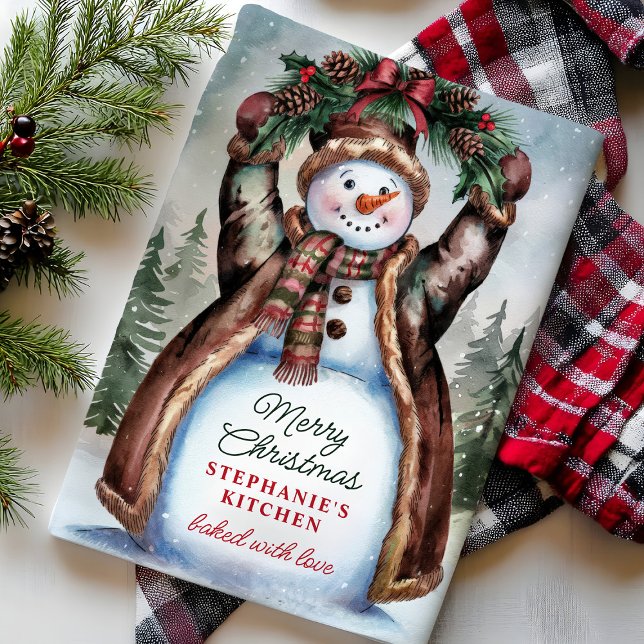 Snowman Rustic Merry Christmas Kitchen Towel (Creator Uploaded)