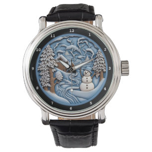 Snowman Rustic Winter Village Watch