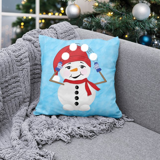 Snowman’s Winter Wonderland Christmas Design Throw Pillow (Creator Uploaded)