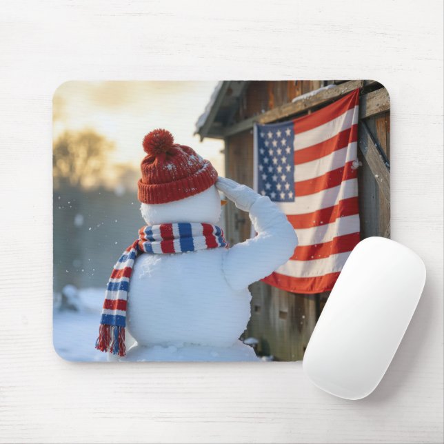 Snowman Saluting an American Flag Mouse Pad (With Mouse)